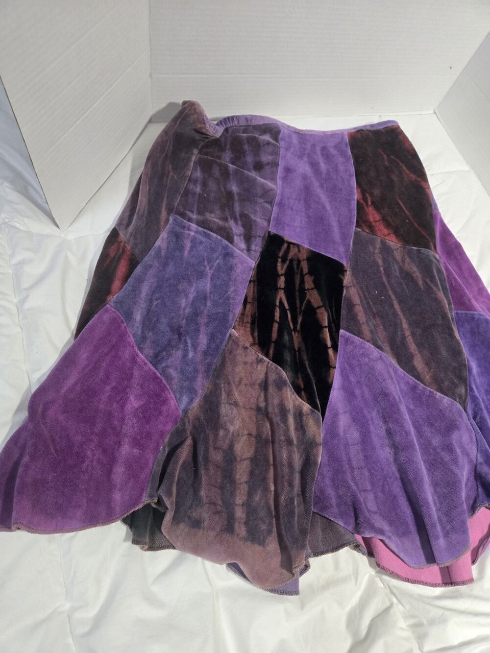 Boho Skirt M Patchwork Velvet Purple Cotton Nepal Indie Retro Grunge Fairycore